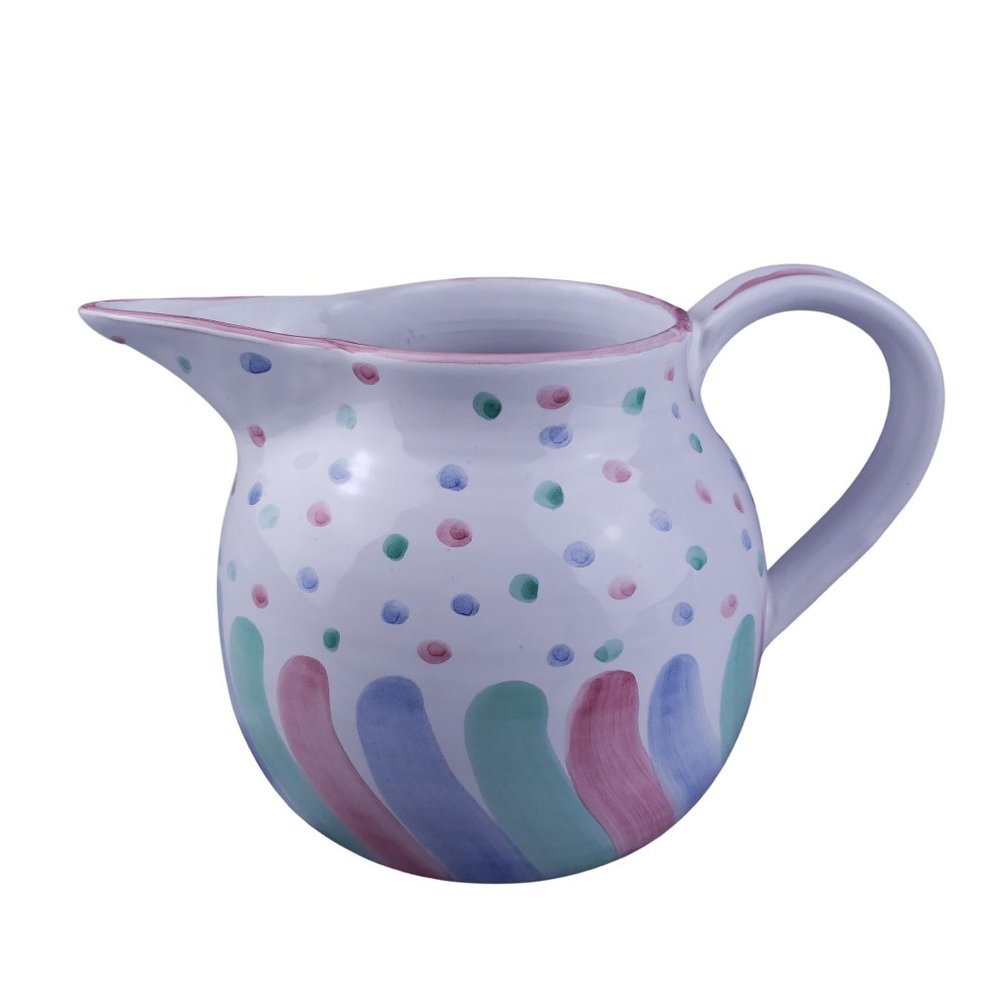 Mesa International Chenille 8 cup Pitcher Vintage Hand Painted Italy Blue Pink